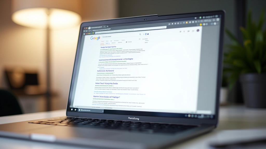 Close-up view of search engine results page showing title tags and meta descriptions in blue links