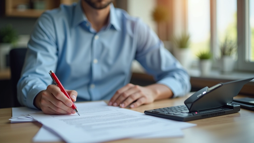 Writer editing content with red pen and notes on desktop workspace