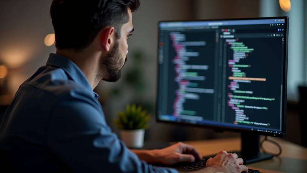 Person typing on keyboard with browser developer tools open showing page source code and meta tags